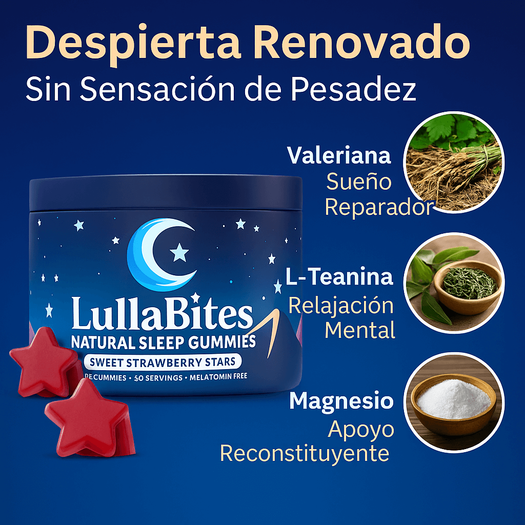 🍓 GOMITAS LullaBites® – Sueño Natural y Reparador sin Melatonina