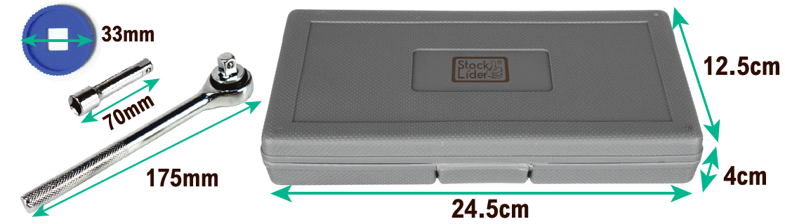 Maletín con llaves de vaso y accesorios